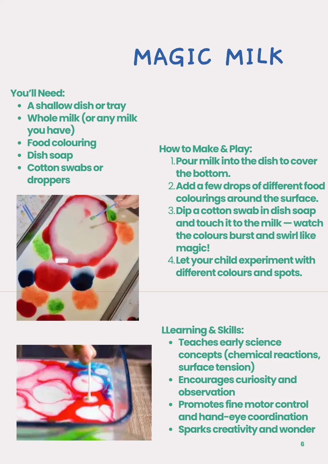 Food colouring bursting into swirls across a dish of milk touched with dish soap