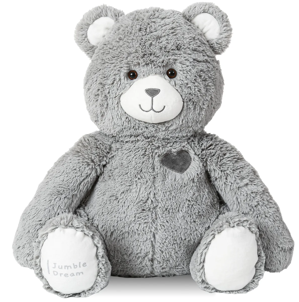 Jumble Bear 4 lb weighted grey teddy bear plush with embroidered heart