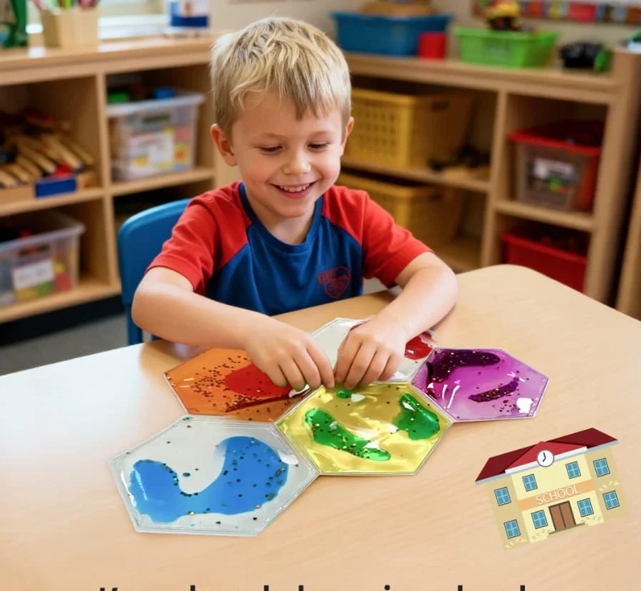 Child playing with Jumble Comb sensory tiles — At School