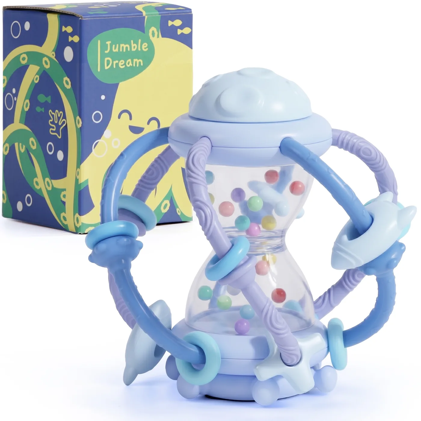 Jumble Jiggle baby teether in soft blue lilac Twilight Sky