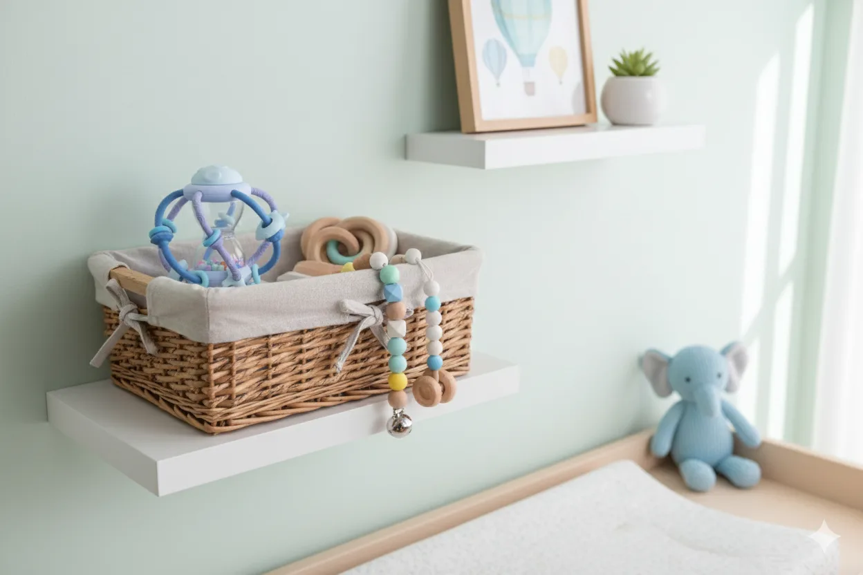 Jumble Jiggle teether clipped to a pram ready for a day out
