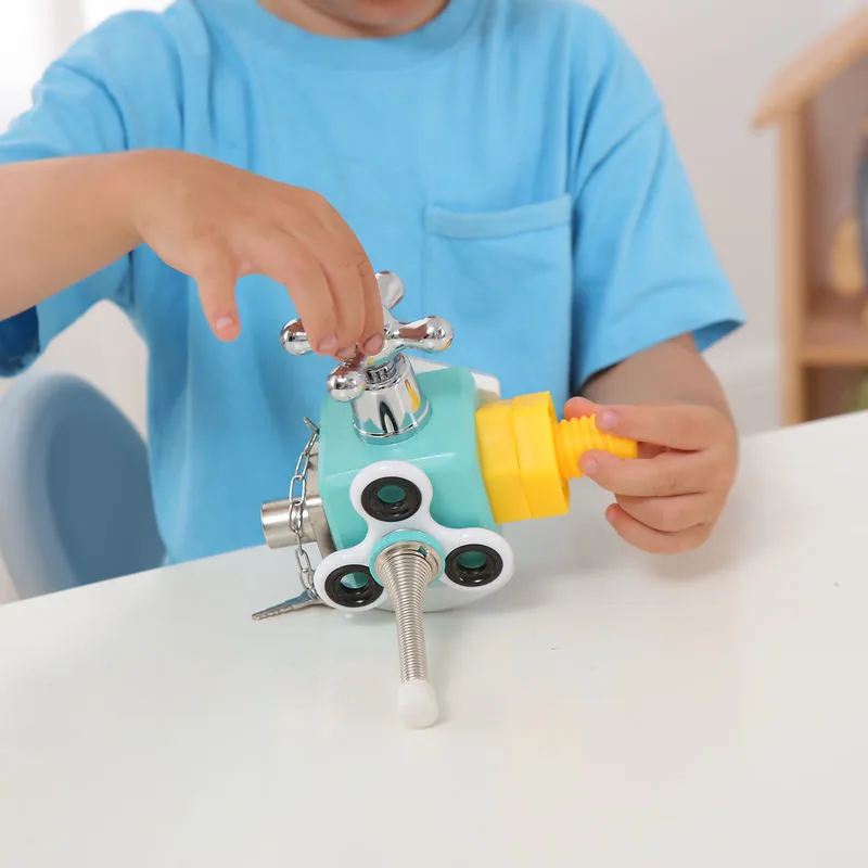 Jumble Cube wooden activity cube with shape sorter and spinning gears for toddlers