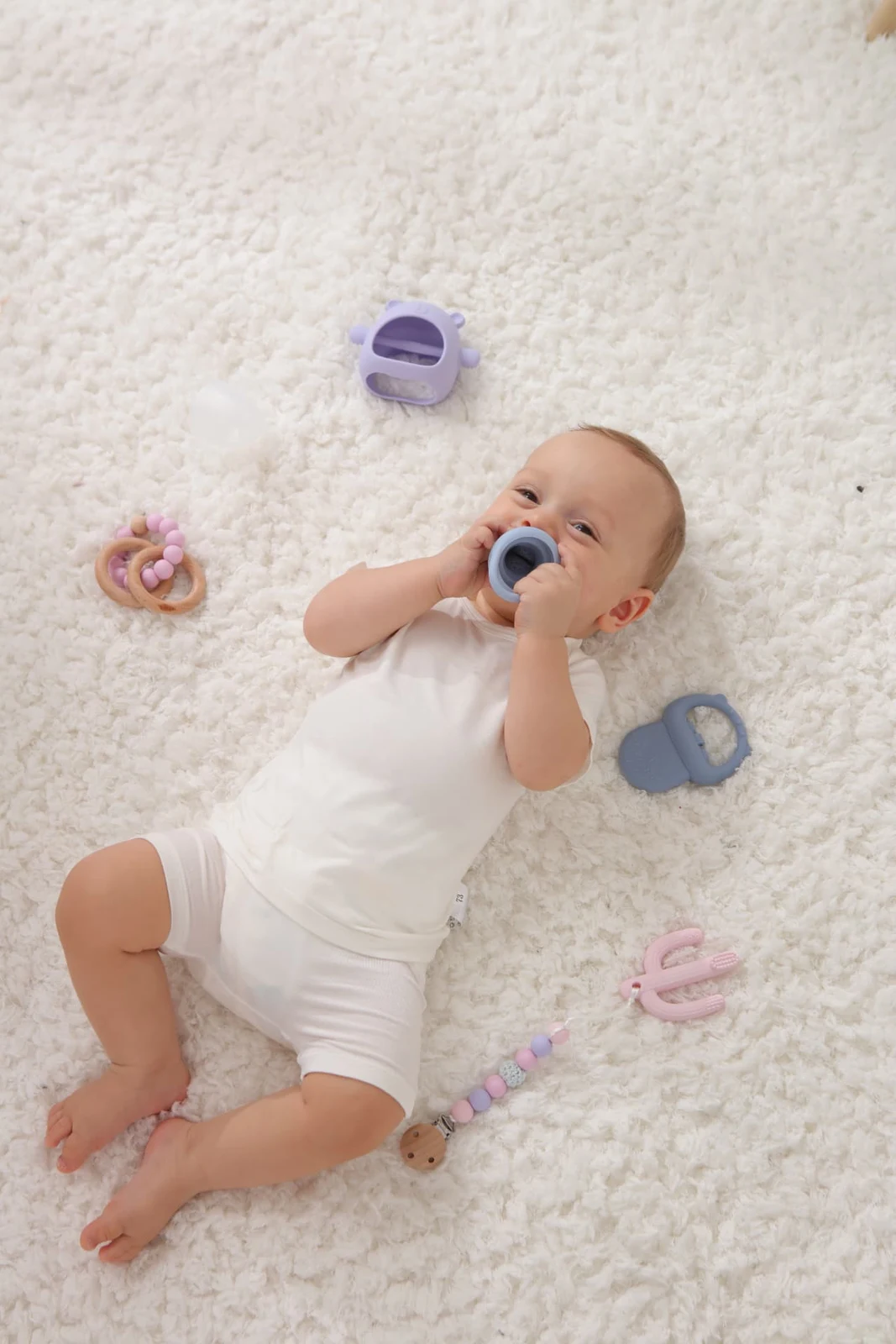Jumble Teether Set of soft silicone and wooden teething rings for babies